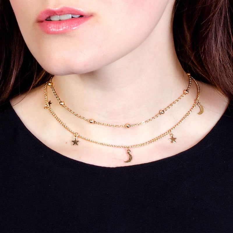 BaubleStar Star Moon Charm Necklace Layering Chain Choker for Women - Image 2